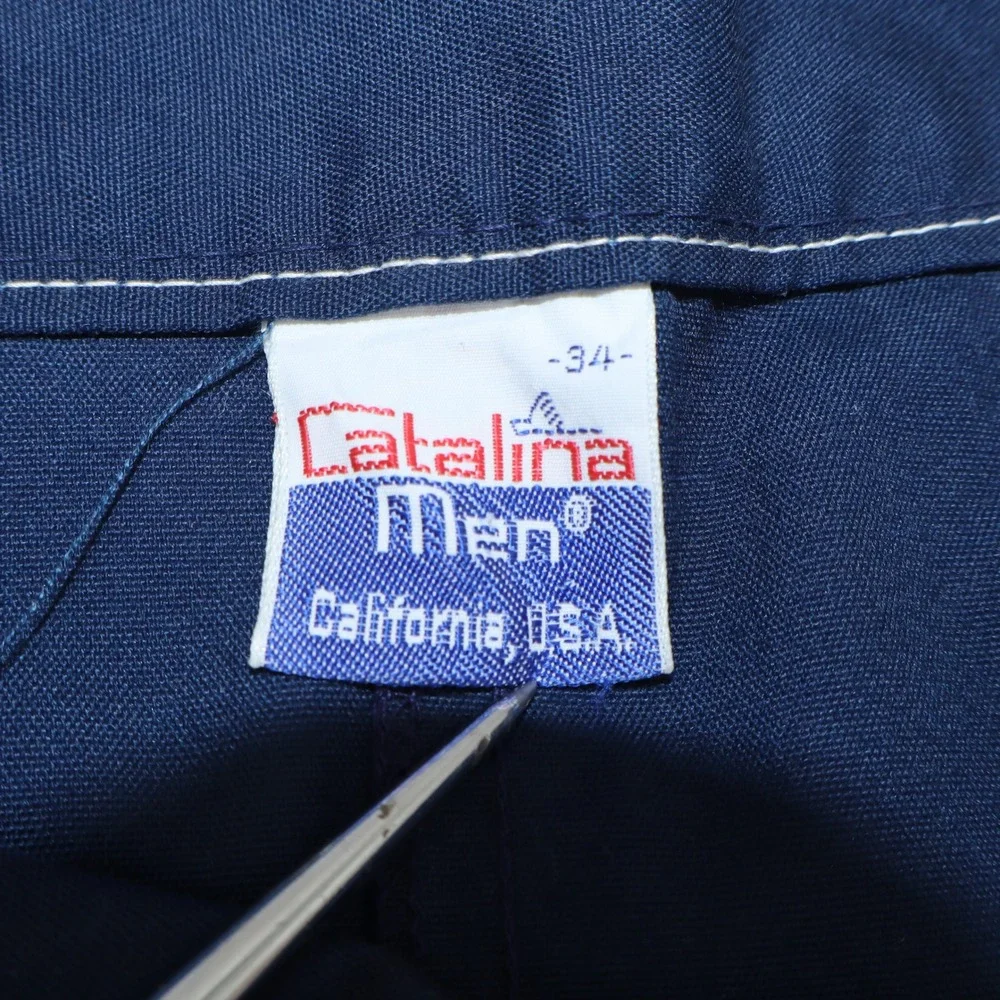 Vintage Catalina Men Navy Blue Board‎ Shorts White Contrast Stitch Size 34 USA